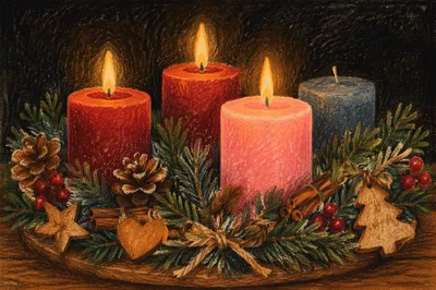 Third Week Advent Wreath with Pink Candle