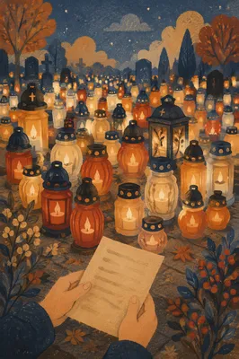 All Saints Day Memorial Candles at Night