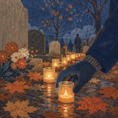 All Saints Day Candle Remembrance at Twilight