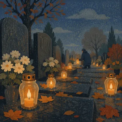 All Saints Day Memorial Candles at Dusk