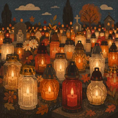 All Saints Day Memorial Candles at Dusk