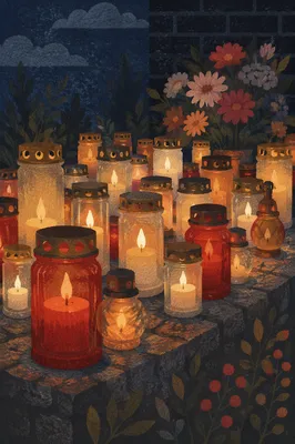 All Saints Day Memorial Candles at Dusk