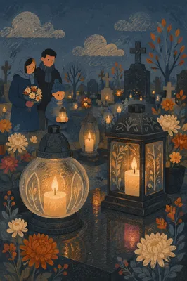 All Saints Day Candles at Dusk