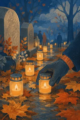 All Saints Day Memorial Candles at Twilight
