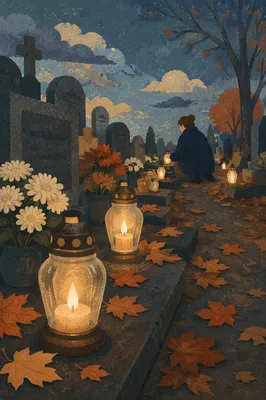 All Saints Day Memorial Candles at Dusk