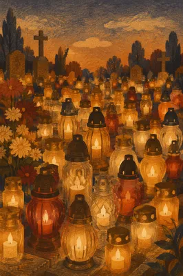 All Saints Day Memorial Candles at Dusk