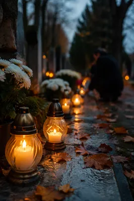 All Saints Day Memorial Candles at Dusk