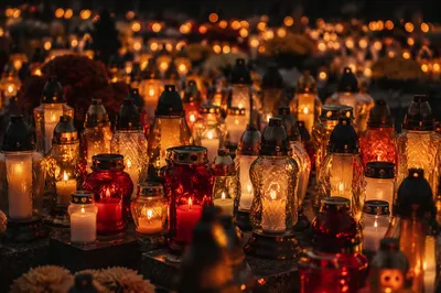 All Saints Day Memorial Candles at Dusk