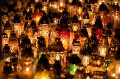 All Saints Day Memorial Candles at Night