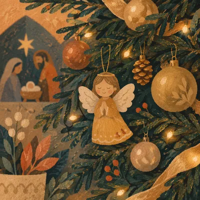 Golden Angel Ornament on Christmas Tree
