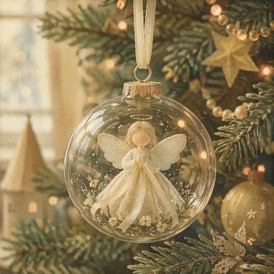 Angel Ornament on Soft Christmas Tree Lights