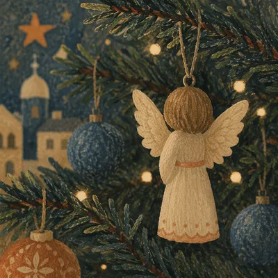 Angel Ornament on Cozy Christmas Tree