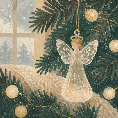 Glass Angel Ornament on Christmas Tree