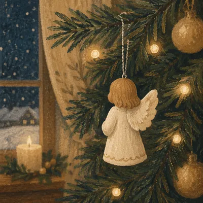 Angel Ornament on Softly Lit Christmas Tree