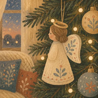 Handcrafted Angel Ornament in Soft Christmas Light