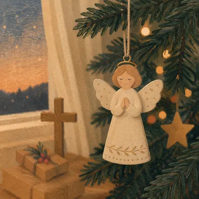 Angel Ornament on Christmas Tree Branch