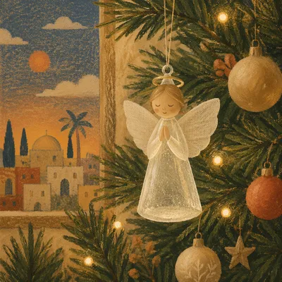 Frosted Glass Angel Ornament on Christmas Tree