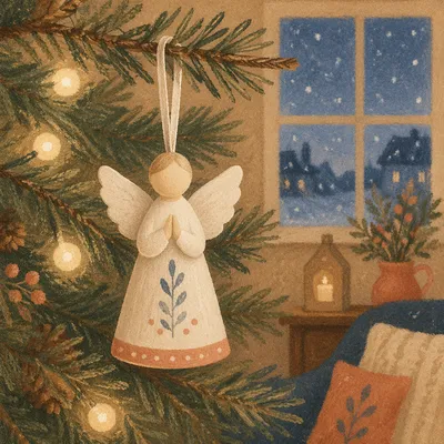 Porcelain Angel Ornament on Christmas Tree