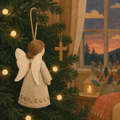 Handmade Angel Ornament on Christmas Tree