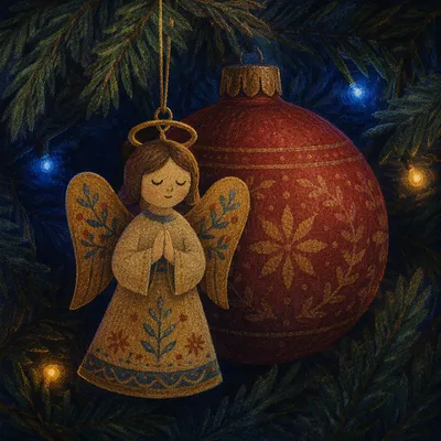 Golden Angel Ornament on Christmas Tree