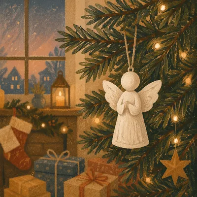 Ceramic Angel Ornament on Christmas Tree