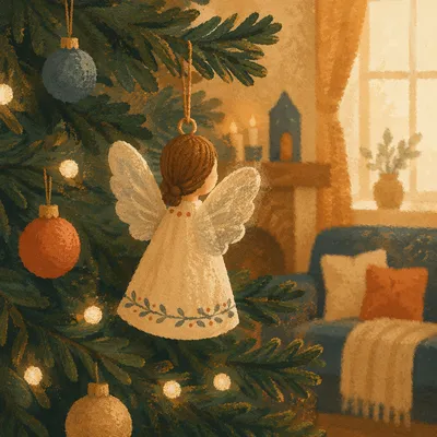Handmade Angel Ornament on Christmas Tree