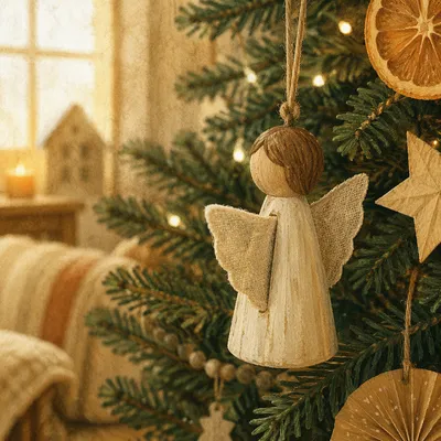 Handmade Angel Ornament in Warm Christmas Light