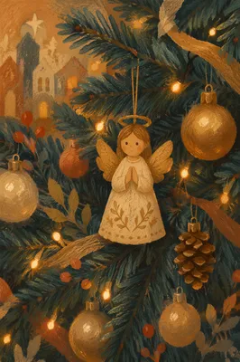 Golden Angel Ornament on Christmas Tree