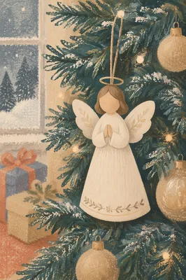 Angel Ornament on Christmas Tree Glow