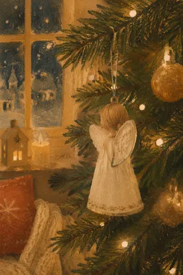 Angel Ornament on Cozy Christmas Tree