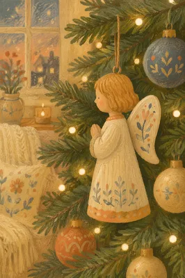 Handcrafted Angel Ornament on Christmas Tree