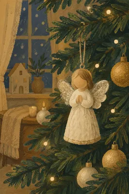Angel Ornament on Christmas Tree Glow