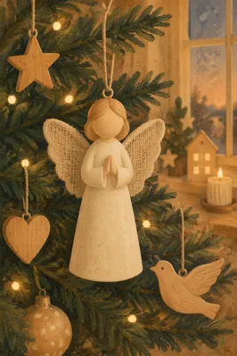 Porcelain Angel Ornament on Advent Christmas Tree