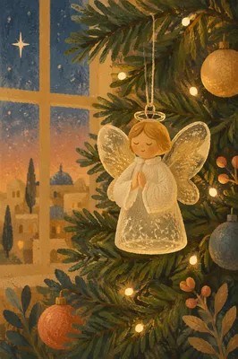 Frosted Glass Angel Ornament on Christmas Tree