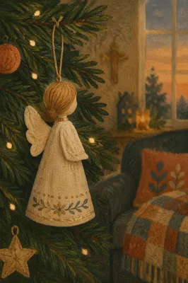 Handmade Angel Ornament on Christmas Tree