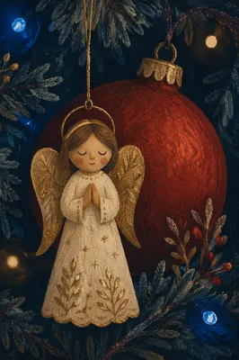 Golden Angel Ornament on Christmas Tree