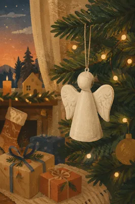 Ceramic Angel Ornament on Christmas Tree