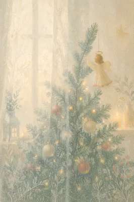 Soft Angel Ornament on Christmas Evergreen