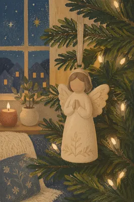 Soft Lit Angel Ornament on Christmas Tree