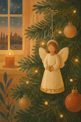 Soft Lit Angel Ornament on Christmas Tree