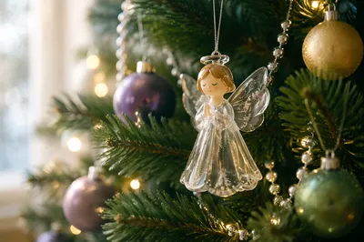 Glass Angel Ornament on Christmas Tree