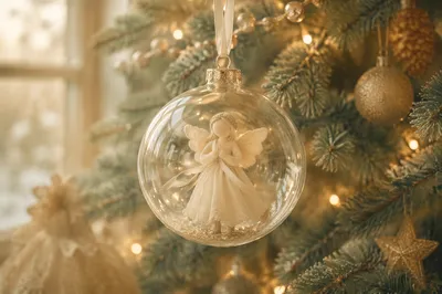 Angel Ornament on Soft Lit Christmas Tree