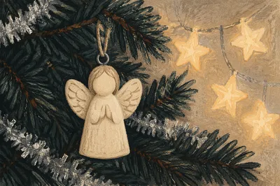 Ivory Angel Ornament on Christmas Tree