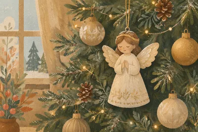 Porcelain Angel Ornament in Soft Christmas Light