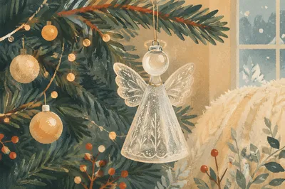 Glass Angel Ornament in Soft Christmas Light