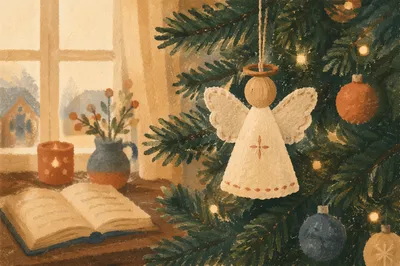 Handmade Angel Ornament on Christmas Tree