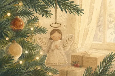 Handmade Angel Ornament on Christmas Tree