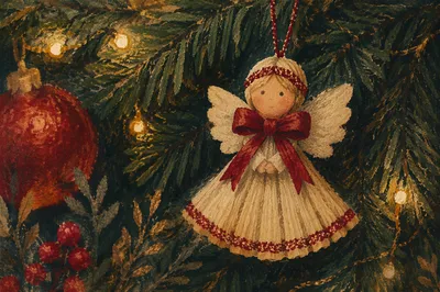 Handmade Angel Ornament on Christmas Tree