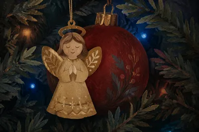Golden Angel Ornament on Christmas Tree