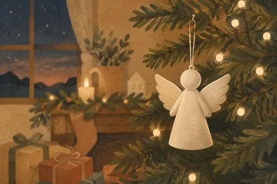 Ceramic Angel Ornament on Christmas Tree